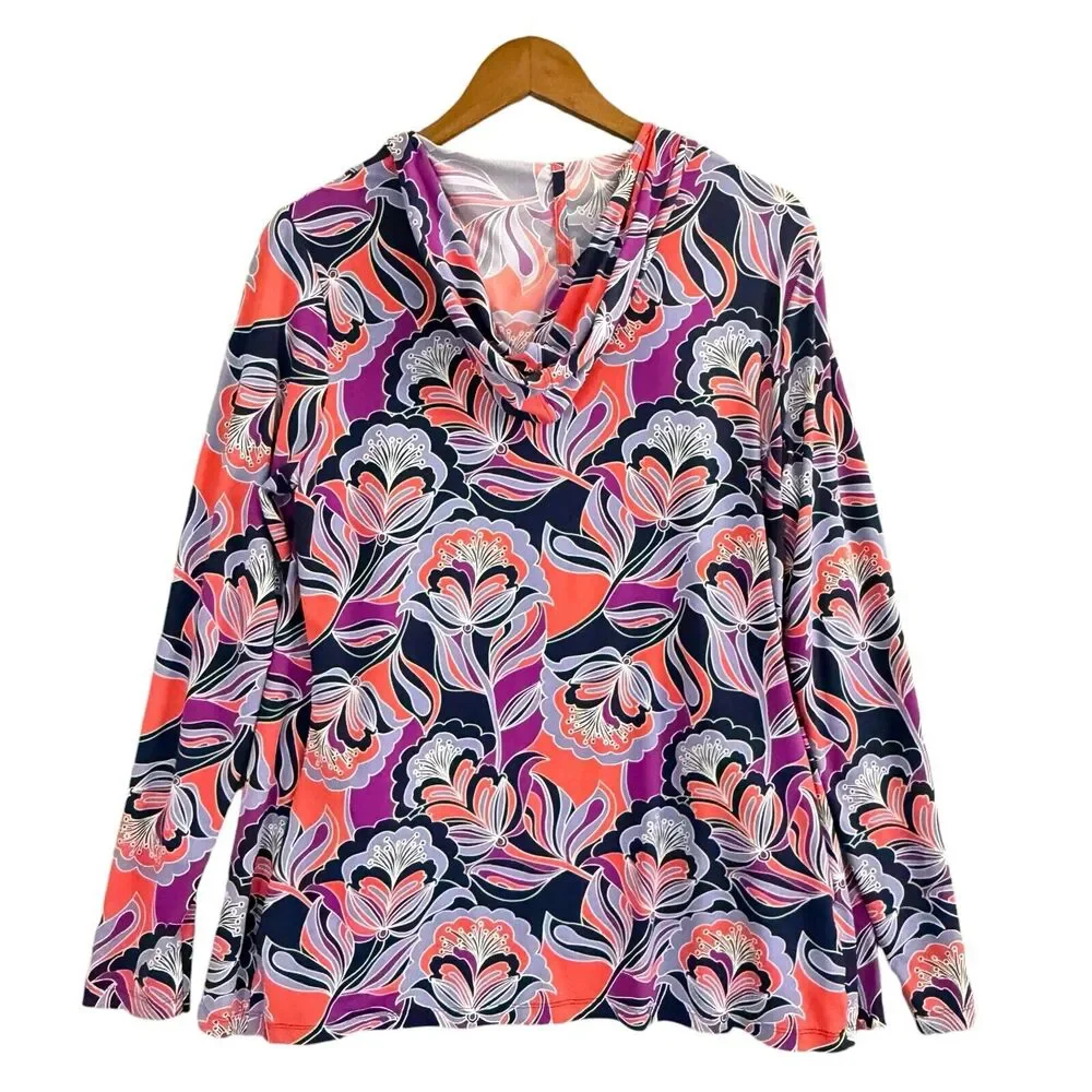 Lands End Women Hoodie Jacket Colorful Abstract Full Zip sz/ S - Picture 2 of 14